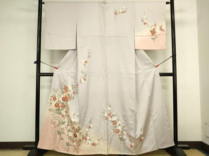 平和屋着物●訪問着　地紙花文　枝梅　暈し染め　金彩　正絹　逸品　DABK2411op