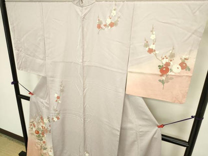 平和屋着物●訪問着　地紙花文　枝梅　暈し染め　金彩　正絹　逸品　DABK2411op