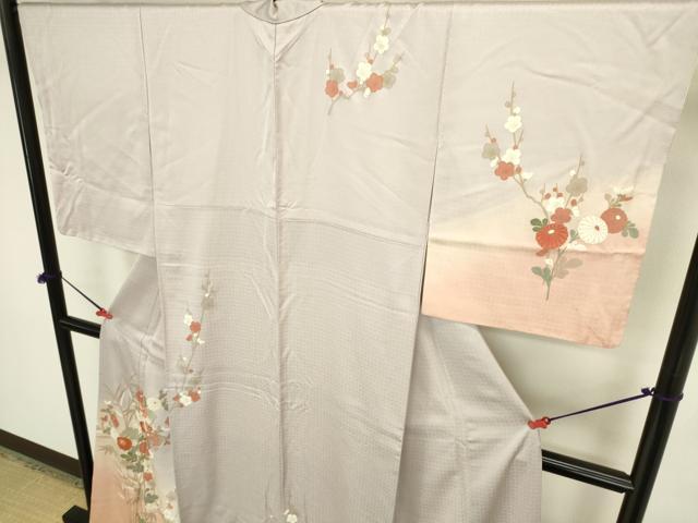 平和屋着物●訪問着　地紙花文　枝梅　暈し染め　金彩　正絹　逸品　DABK2411op