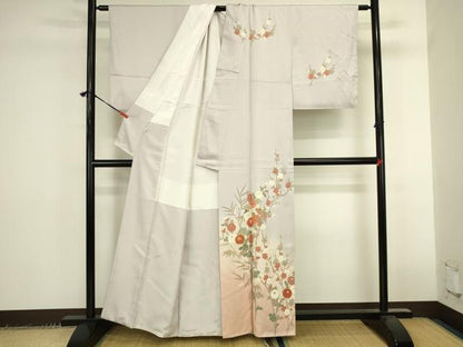 平和屋着物●訪問着　地紙花文　枝梅　暈し染め　金彩　正絹　逸品　DABK2411op