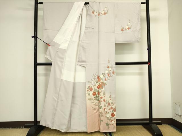 平和屋着物●訪問着　地紙花文　枝梅　暈し染め　金彩　正絹　逸品　DABK2411op