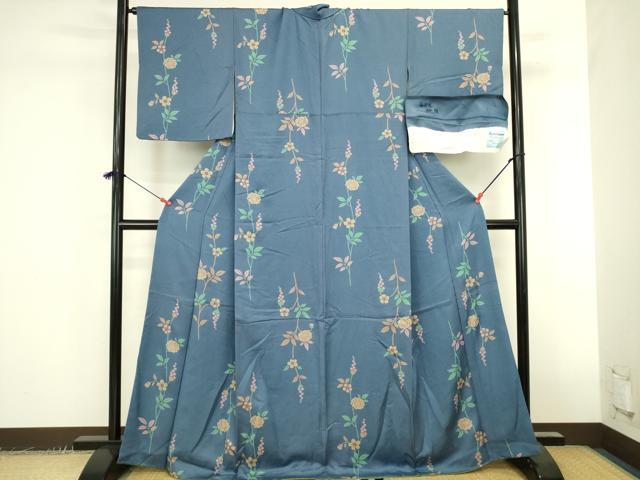 平和屋着物●上質な小紋　枝花文　金彩　反端付き　正絹　逸品　DABK2416op