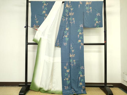 平和屋着物●上質な小紋　枝花文　金彩　反端付き　正絹　逸品　DABK2416op