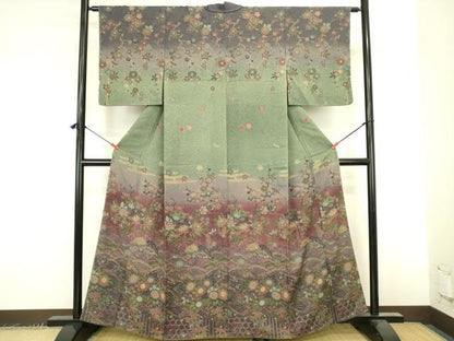 平和屋着物●訪問着　作家物　草花　枝梅　暈し染め　正絹　逸品　DABK2428op