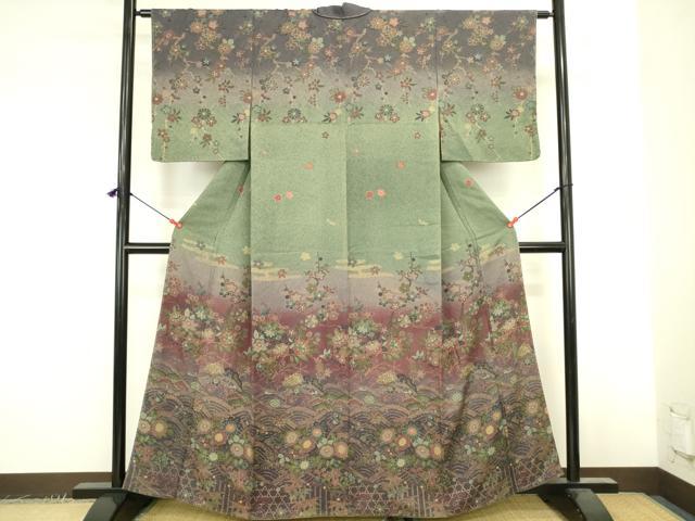 平和屋着物●訪問着　作家物　草花　枝梅　暈し染め　正絹　逸品　DABK2428op