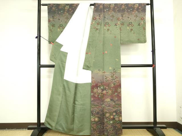 平和屋着物●訪問着　作家物　草花　枝梅　暈し染め　正絹　逸品　DABK2428op