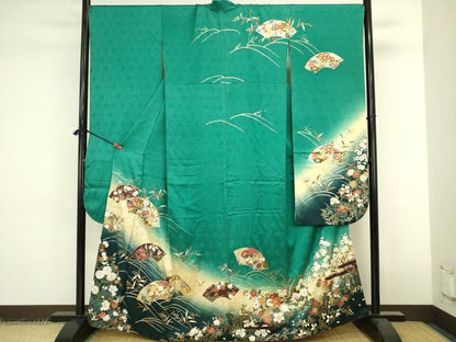 平和屋着物●豪華振袖　駒刺繍　地紙花文　暈し染め　金銀彩　正絹　逸品　DABK2434op