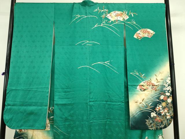 平和屋着物●豪華振袖　駒刺繍　地紙花文　暈し染め　金銀彩　正絹　逸品　DABK2434op