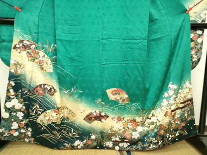平和屋着物●豪華振袖　駒刺繍　地紙花文　暈し染め　金銀彩　正絹　逸品　DABK2434op