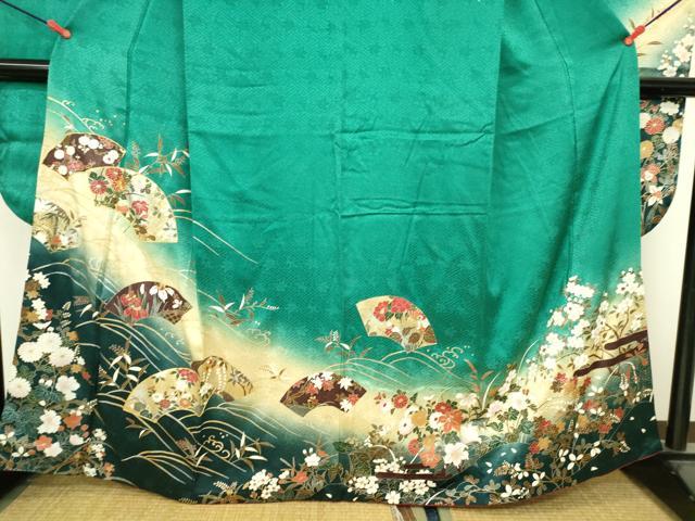 平和屋着物●豪華振袖　駒刺繍　地紙花文　暈し染め　金銀彩　正絹　逸品　DABK2434op