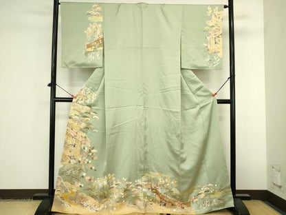 平和屋着物●千くさ染繍　訪問着　駒刺繍　几帳花松文　金彩　大丸扱い　正絹　逸品　DABK2438op