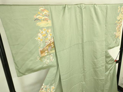 平和屋着物●千くさ染繍　訪問着　駒刺繍　几帳花松文　金彩　大丸扱い　正絹　逸品　DABK2438op
