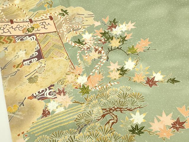 平和屋着物●千くさ染繍　訪問着　駒刺繍　几帳花松文　金彩　大丸扱い　正絹　逸品　DABK2438op