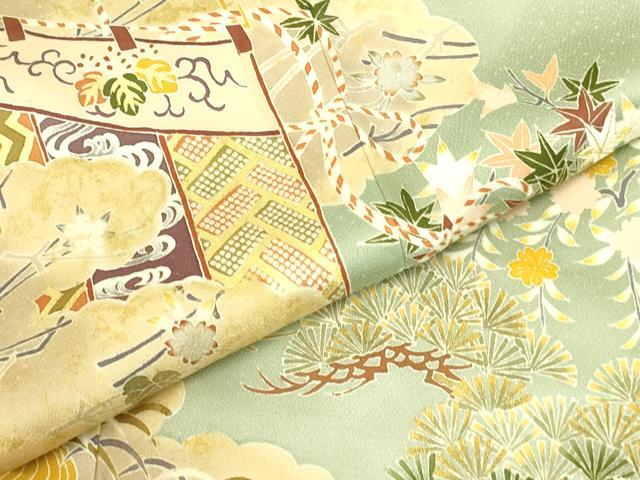 平和屋着物●千くさ染繍　訪問着　駒刺繍　几帳花松文　金彩　大丸扱い　正絹　逸品　DABK2438op