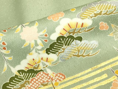 平和屋着物●千くさ染繍　訪問着　駒刺繍　几帳花松文　金彩　大丸扱い　正絹　逸品　DABK2438op