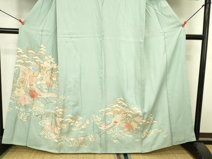 平和屋着物●訪問着　御所車花文　松竹梅　金彩　正絹　逸品　DABK2439op