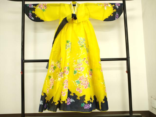 平和屋本店●極上　チマチョゴリ　韓服　民族衣装　草花　銀彩　逸品　DABK2442op