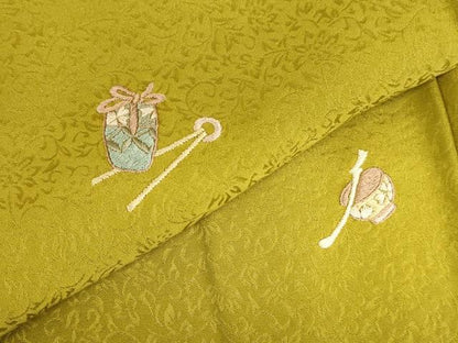 平和屋着物●上質な小紋　総刺繍　茶道具　正絹　逸品　DABK2446op