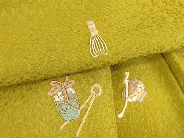 平和屋着物●上質な小紋　総刺繍　茶道具　正絹　逸品　DABK2446op