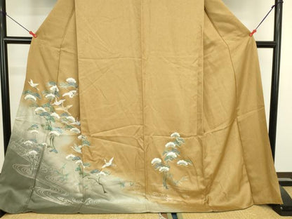 平和屋着物●訪問着　飛鶴松文　暈し染め　金銀彩　ロング丈　正絹　逸品　DABK2452op