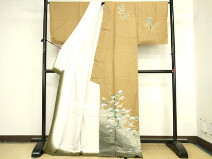 平和屋着物●訪問着　飛鶴松文　暈し染め　金銀彩　ロング丈　正絹　逸品　DABK2452op
