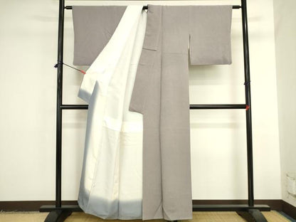 平和屋着物●江戸小紋　万筋　紫鼠色×潤色　鬼しぼ縮緬　正絹　逸品　DABK2456op