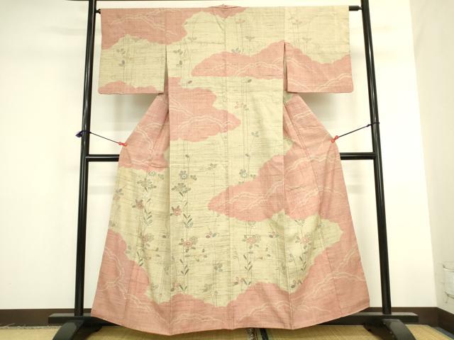 平和屋着物●染織の名門　しょうざん  生紬　訪問着　流水花文　胴抜き仕立て　正絹　逸品　DABK2458op