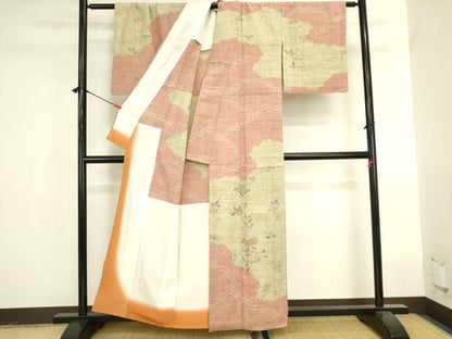 平和屋着物●染織の名門　しょうざん  生紬　訪問着　流水花文　胴抜き仕立て　正絹　逸品　DABK2458op