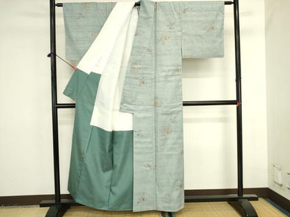 平和屋着物●上質な小紋　紬地　草花　正絹　逸品　未使用　DABK2462op