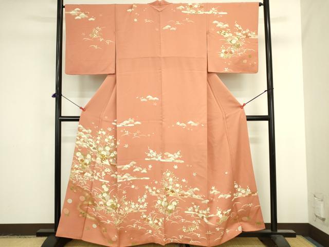 平和屋着物●訪問着　駒刺繍　扇面風景花松文　金銀彩　正絹　逸品　DABK2470op