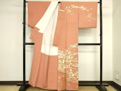 平和屋着物●訪問着　駒刺繍　扇面風景花松文　金銀彩　正絹　逸品　DABK2470op