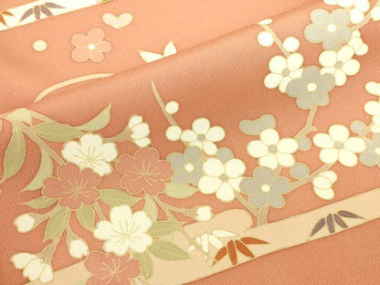 平和屋着物●訪問着　駒刺繍　扇面風景花松文　金銀彩　正絹　逸品　DABK2470op