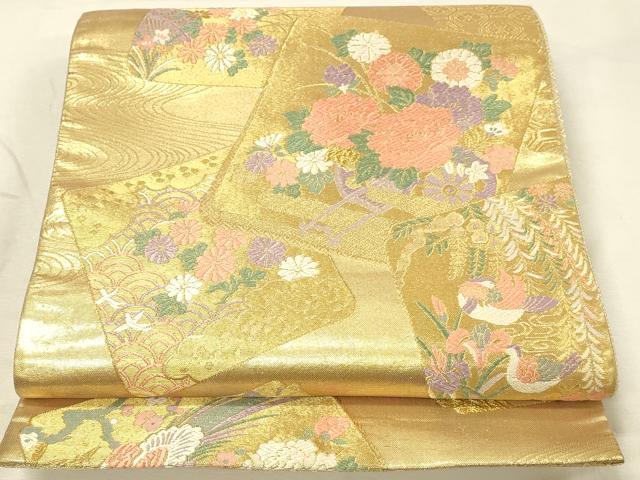 平和屋着物◎佐賀錦　六通柄袋帯　瑞寶　唐織　九百錦　色紙花鳥文　金糸　正絹　逸品　DABK2480op