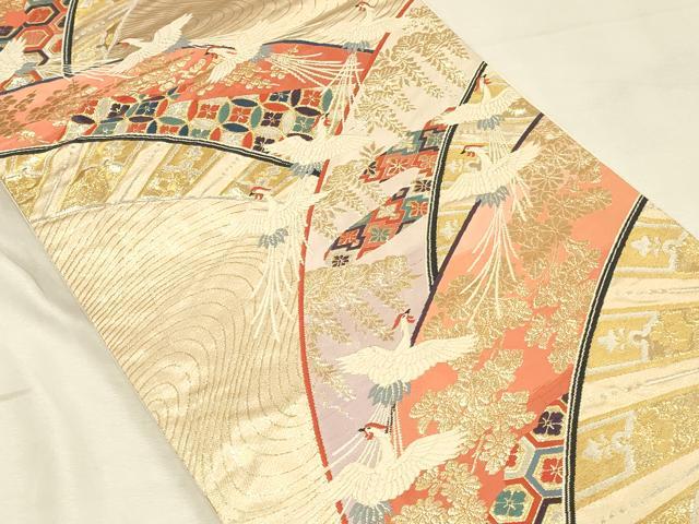 平和屋着物◎六通柄袋帯　唐織　片輪車鳳凰花文　金銀糸　正絹　逸品　DABK2481op