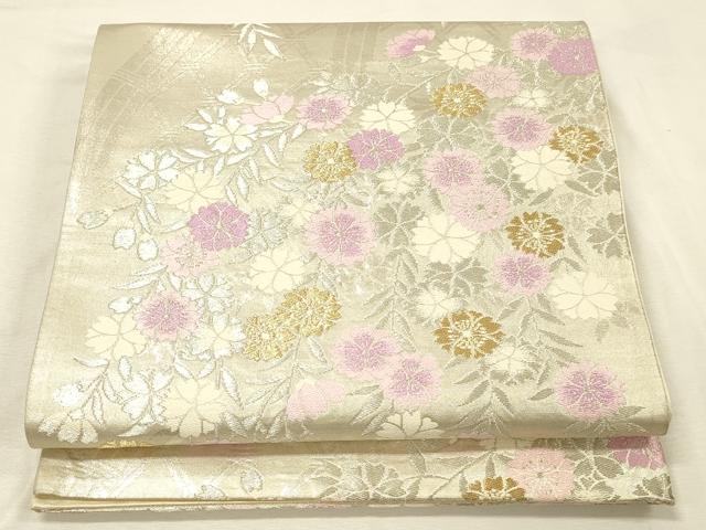 平和屋着物◎六通柄袋帯　草花　金銀糸　正絹　逸品　DABK2491op