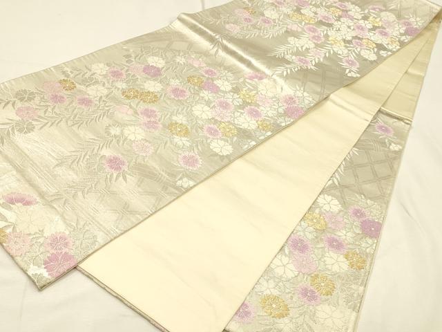 平和屋着物◎六通柄袋帯　草花　金銀糸　正絹　逸品　DABK2491op