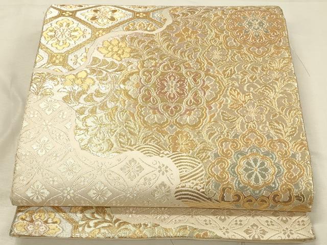 平和屋着物◎六通柄袋帯　正倉院花文　金糸　正絹　逸品　DABK2497op