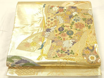 平和屋着物◎六通柄袋帯　唐織　誰が袖花文　全通箔　金糸　正絹　逸品　DABK2502op