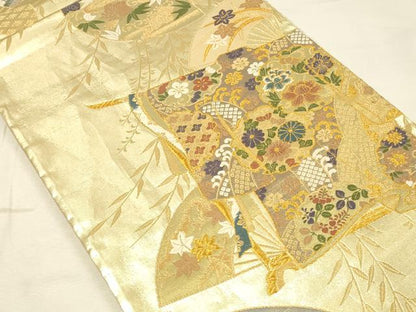 平和屋着物◎六通柄袋帯　唐織　誰が袖花文　全通箔　金糸　正絹　逸品　DABK2502op