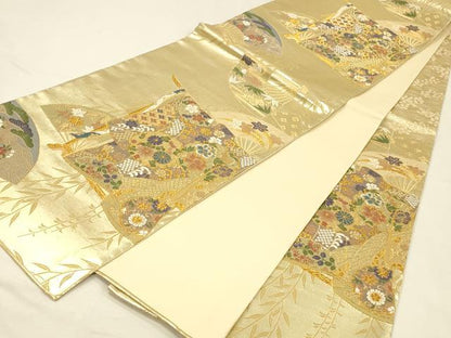 平和屋着物◎六通柄袋帯　唐織　誰が袖花文　全通箔　金糸　正絹　逸品　DABK2502op