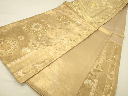 平和屋着物◎佐賀錦　六通柄袋帯　正倉院花鳥文　金糸　正絹　逸品　DABK2519op