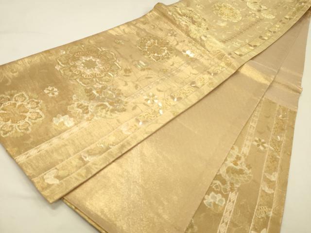 平和屋着物◎佐賀錦　六通柄袋帯　正倉院花鳥文　金糸　正絹　逸品　DABK2519op
