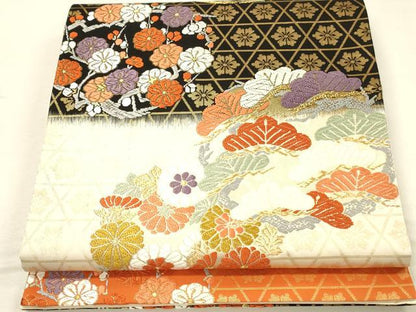 平和屋着物◎六通柄袋帯　唐織　能衣　万葉錦　花松文　金糸　正絹　逸品　DABK2525op