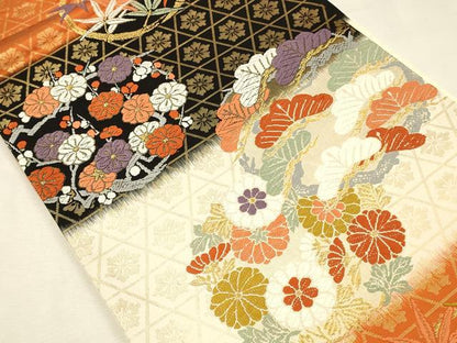 平和屋着物◎六通柄袋帯　唐織　能衣　万葉錦　花松文　金糸　正絹　逸品　DABK2525op