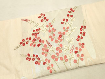 平和屋着物◎九寸名古屋帯　唐織　草葉文　金銀糸　正絹　逸品　DABK2529op