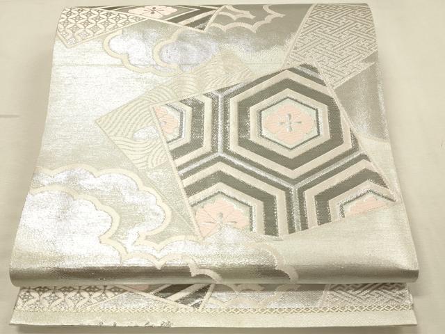 平和屋着物◎六通柄袋帯　唐織　雲取亀甲花文　プラチナ二重箔　正絹　逸品　DABK2532op