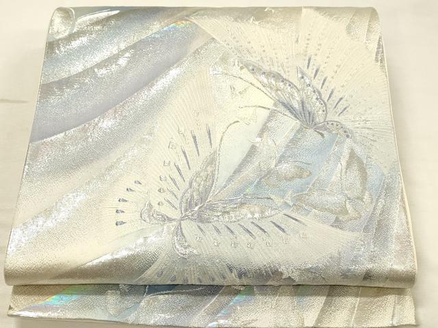 平和屋着物◎六通柄袋帯　唐織　舞蝶文　銀糸　正絹　逸品　DABK2534op