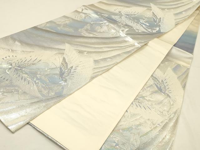 平和屋着物◎六通柄袋帯　唐織　舞蝶文　銀糸　正絹　逸品　DABK2534op