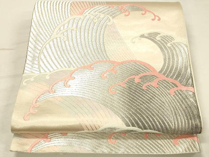平和屋着物◎六通柄袋帯　唐織　立波文　綾彩錦　金銀糸　正絹　逸品　DABK2535op