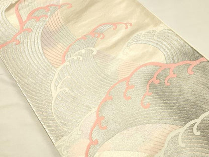 平和屋着物◎六通柄袋帯　唐織　立波文　綾彩錦　金銀糸　正絹　逸品　DABK2535op